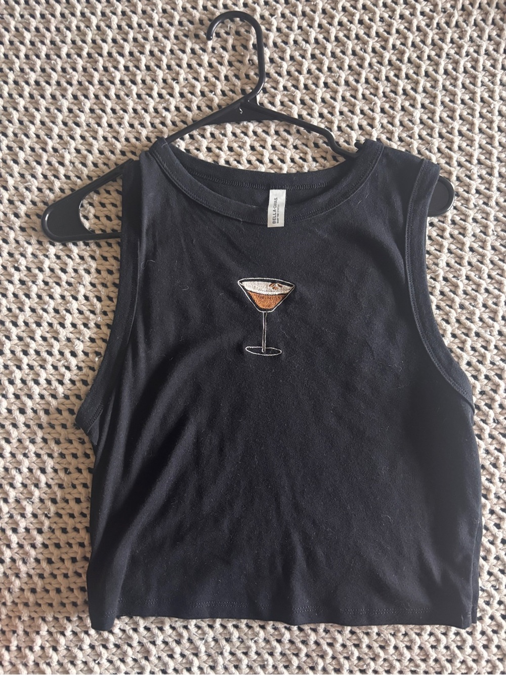 Black Women's Sleeveless espresso martini Embroidered Crop Top
